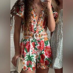 FARM RIO Anthropologie Romper Floral White NWT